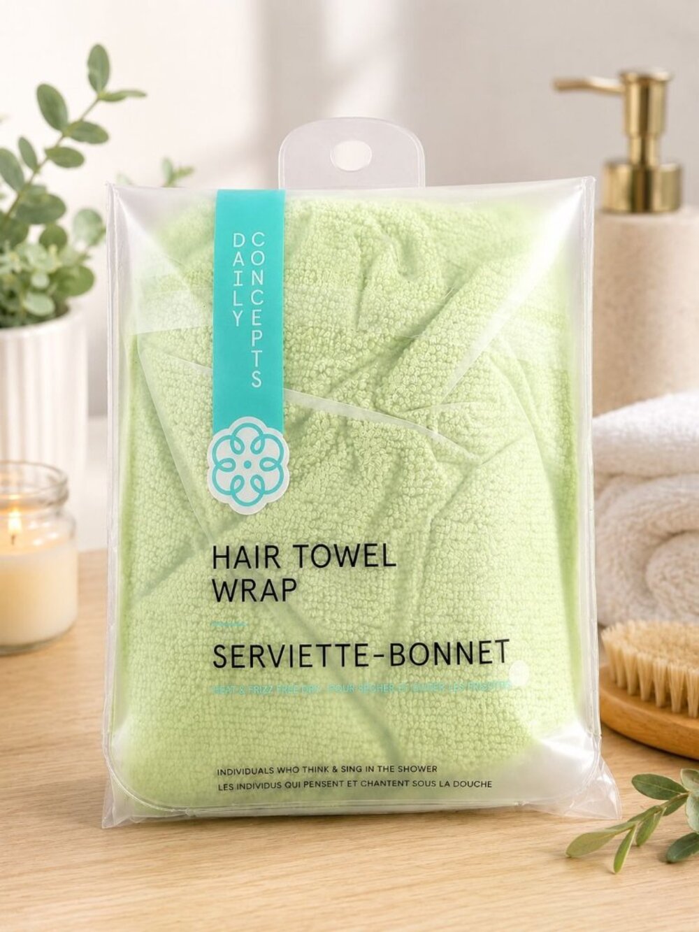 Daily Concepts Hair Wrap Towel Green One Size Quick Dry Absorbent NEW